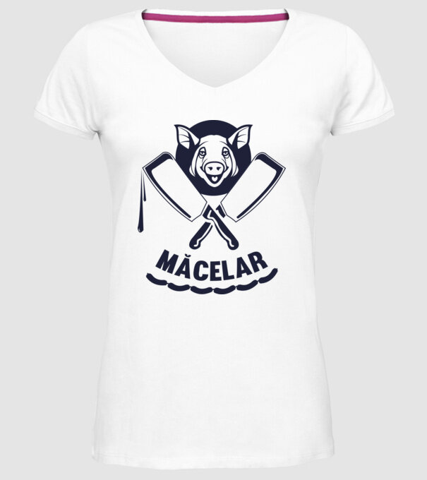 măcelar model alb pe tricou