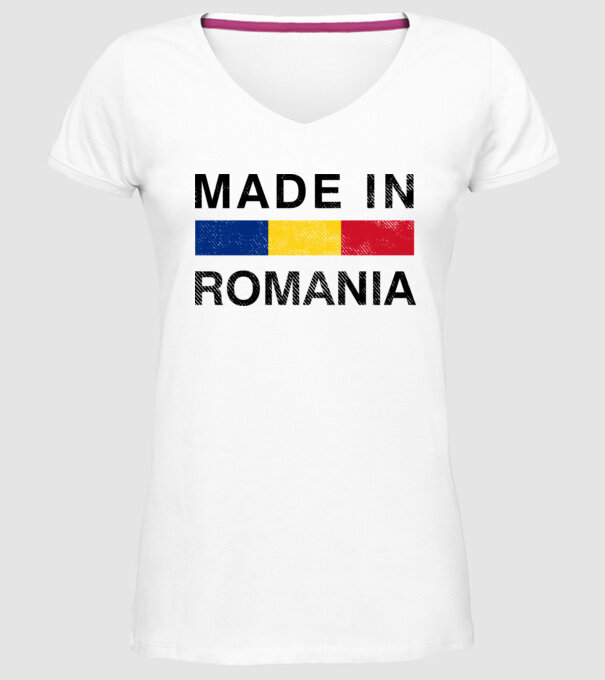 made in romania model alb pe tricou
