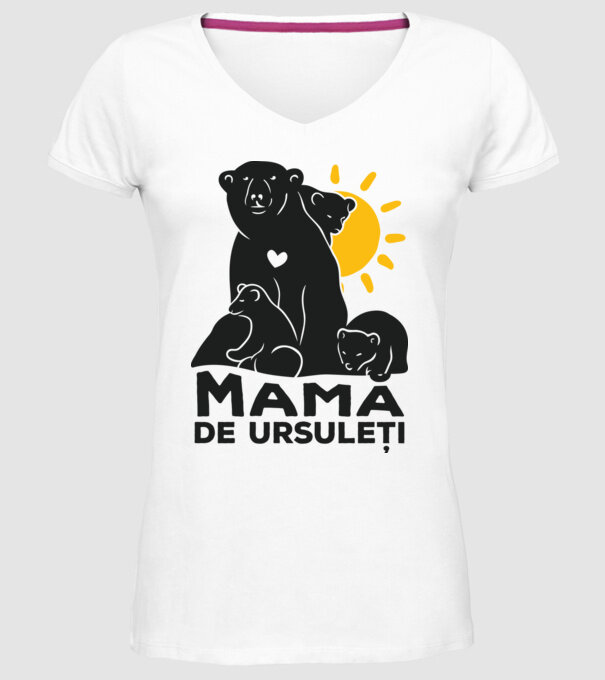 Mamă de ursuleți model alb pe tricou