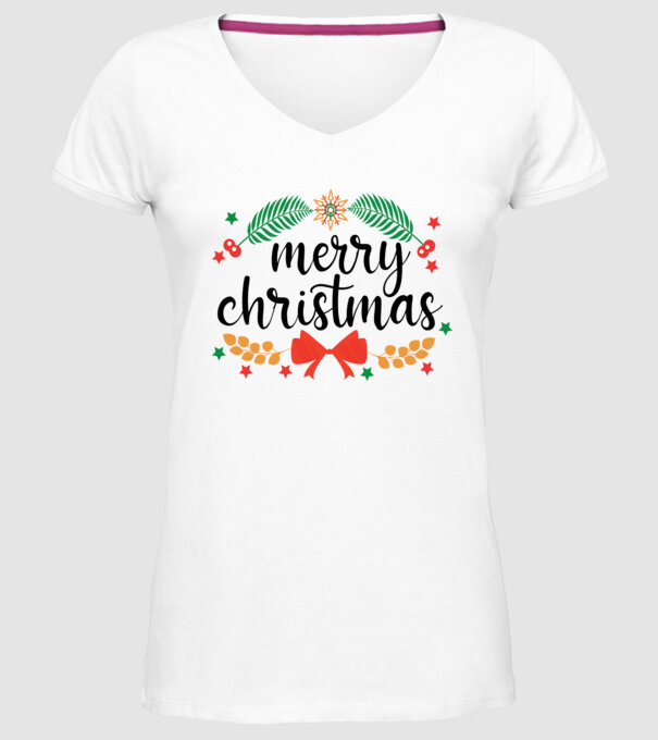 Merry christmas model alb pe tricou