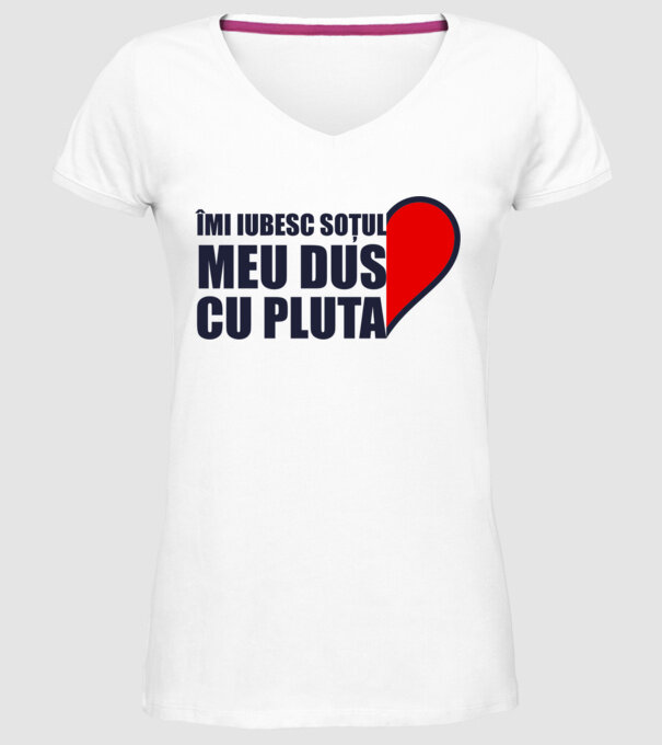 Îmi iubesc soțul meu dus cu pluta model alb pe tricou