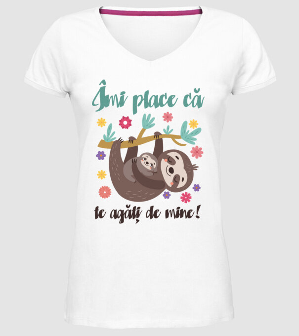 Îmi place să mă agăț de tine! Te iubesc mamă! model alb pe tricou