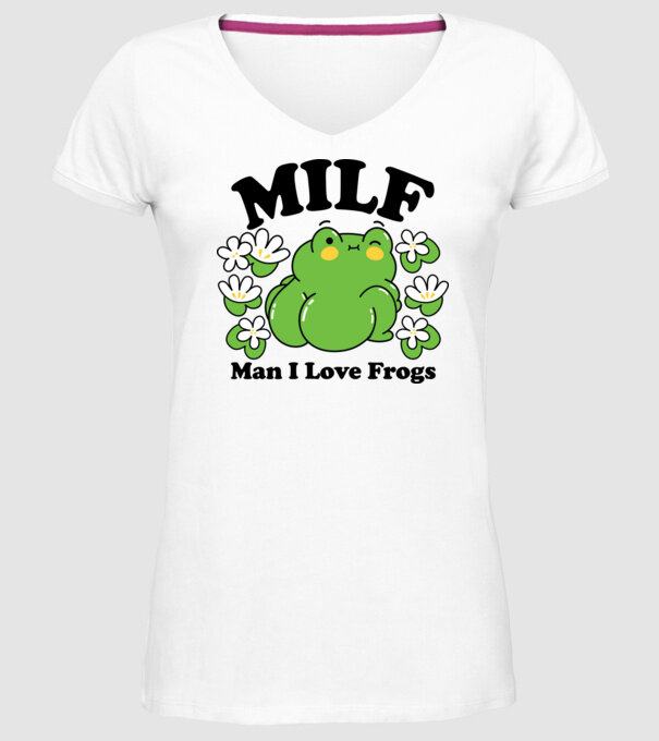 MILF man i love frogs model alb pe tricou