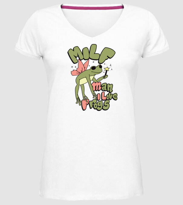 MILF man i love frogs model alb pe tricou