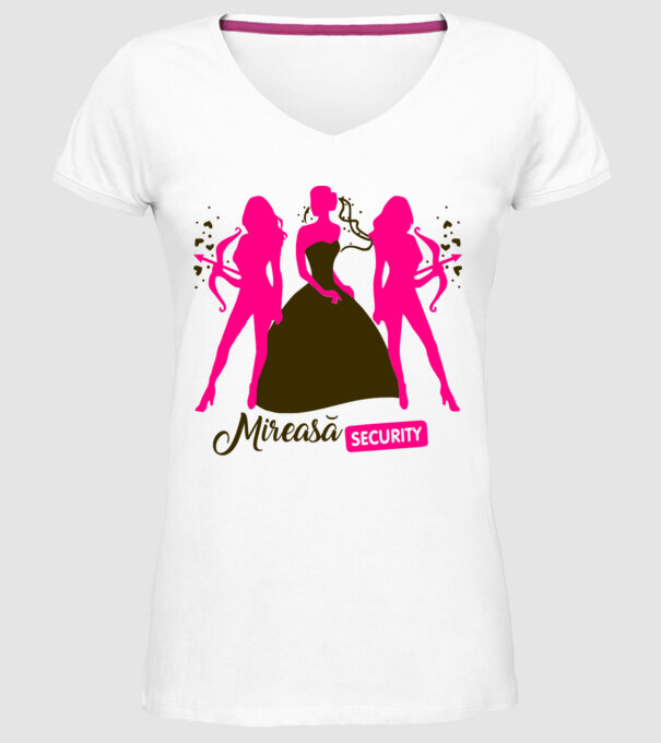 Mireasă security model alb pe tricou