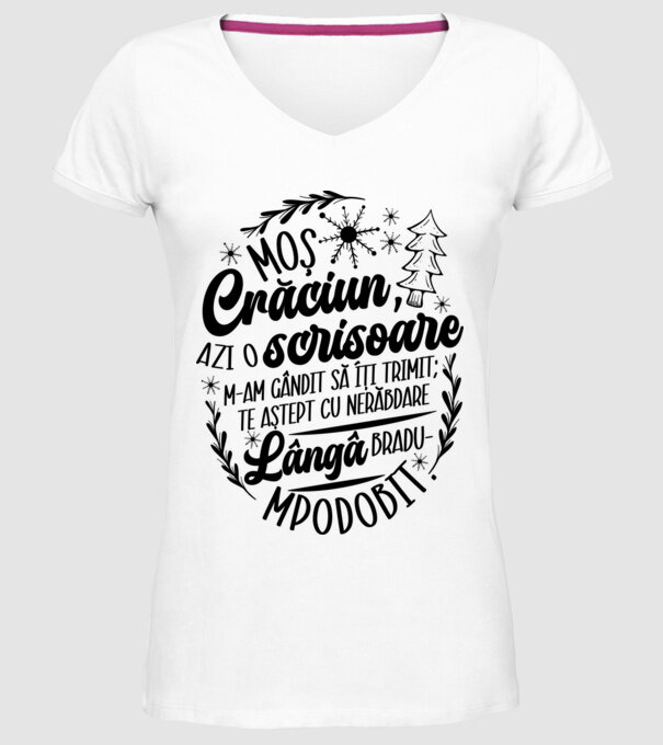 Moş Crăciun model alb pe tricou