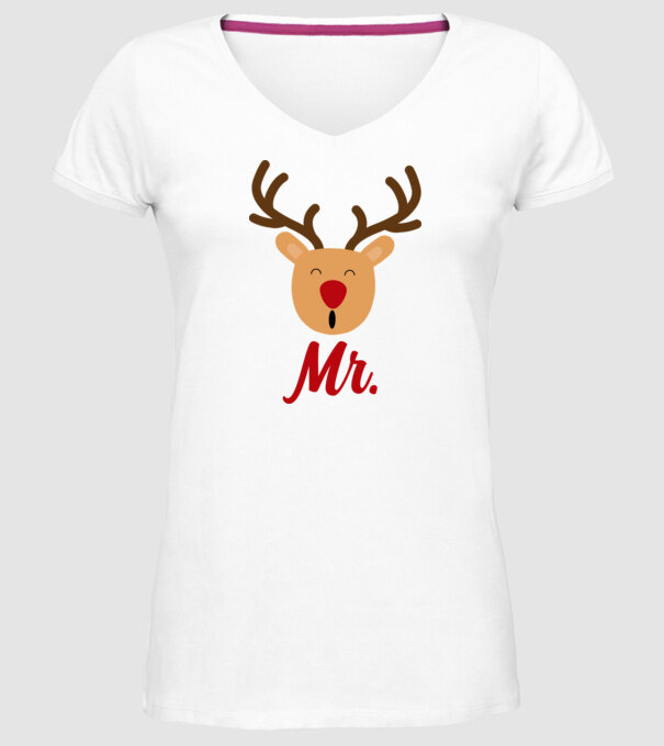 Mr. Reindeer Christmas couple model alb pe tricou