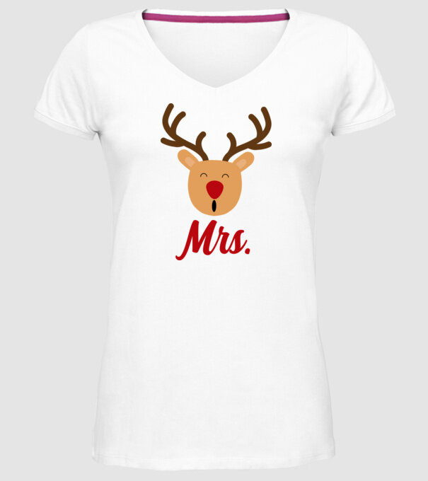 Mrs Reindeer christmas couple model alb pe tricou