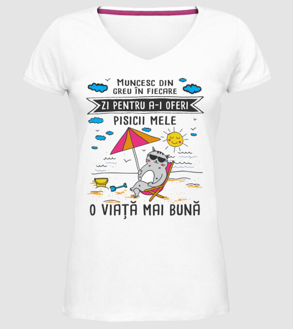 Muncesc din greu în fiecare zi pentru a-i oferi pisicii mele o viață mai bună model alb pe tricou