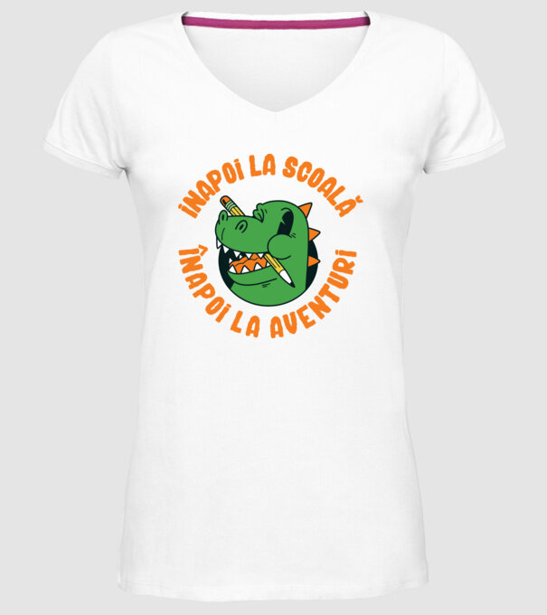 Înapoi la școală, înapoi la aventuri model alb pe tricou