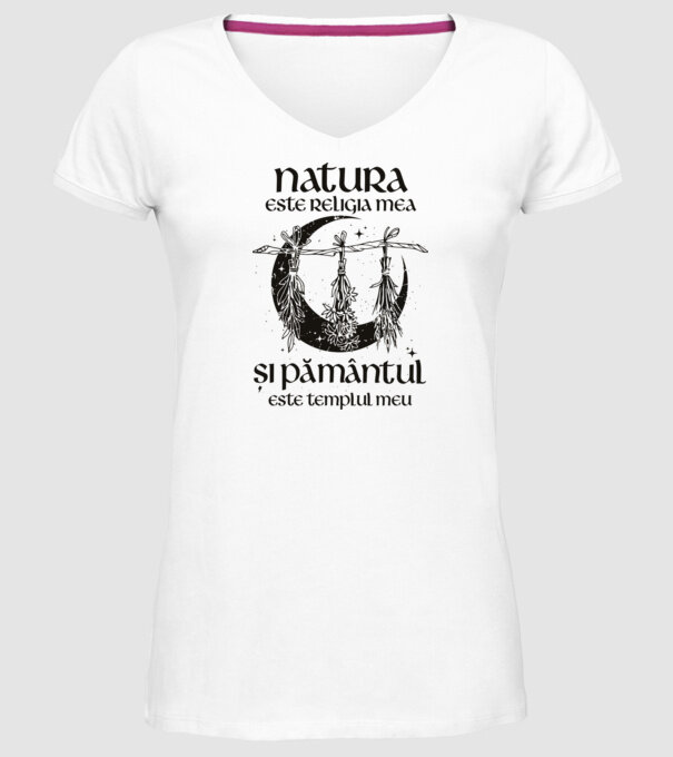 Natura este religia mea model alb pe tricou