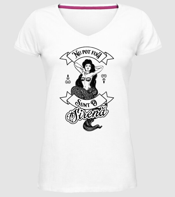 Nu pot fugi, sunt o sirenă model alb pe tricou