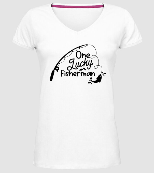 One lucky Fisherman model alb pe tricou