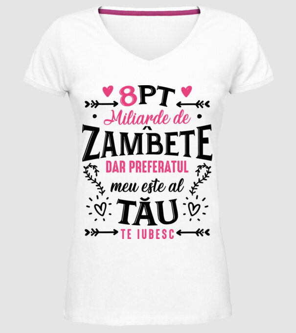Opt miliarde de zâmbete model alb pe tricou