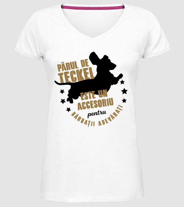 părul de teckel este un accesoriu pentru bărbații adevărați model alb pe tricou
