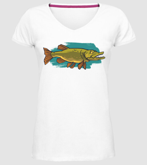 Pike model alb pe tricou
