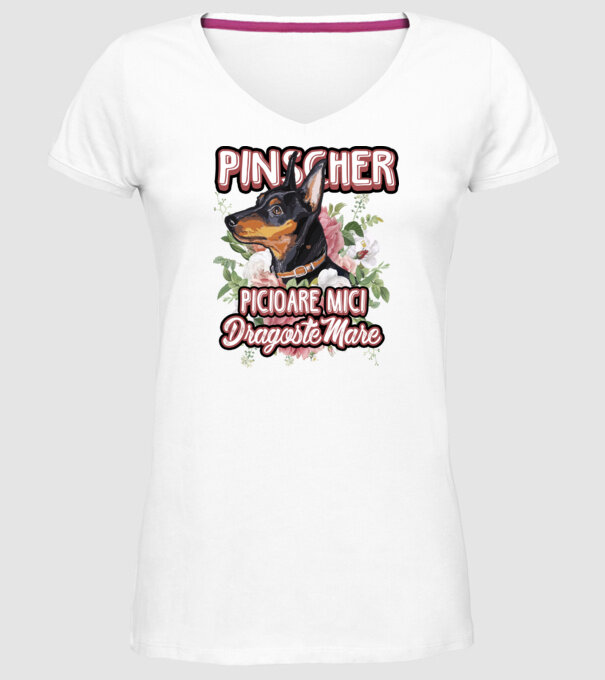 Pinscher picioare mici dragoste mare model alb pe tricou