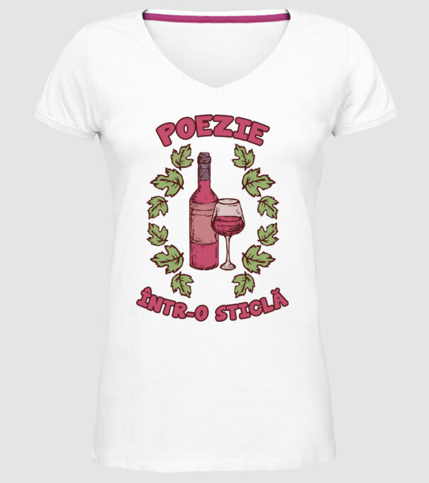 Poezie într-o sticlă model alb pe tricou