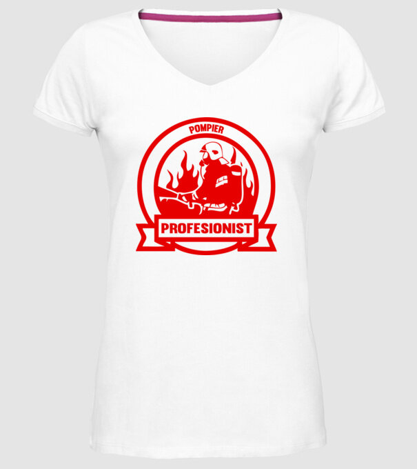 Pompier profesionist model alb pe tricou