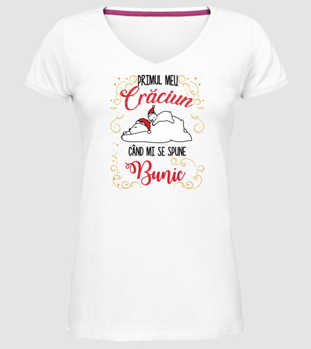Primul meu Crăciun când mi se spune bunic! model alb pe tricou