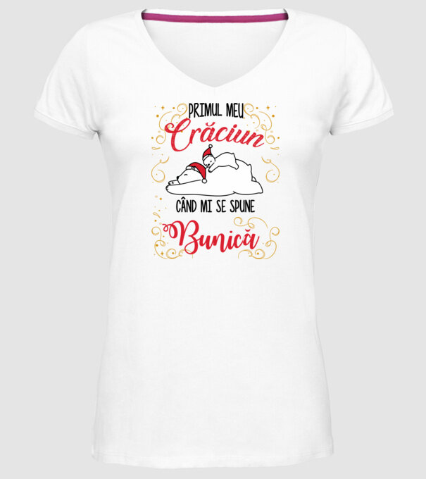 Primul meu Crăciun când mi se spune bunică! model alb pe tricou