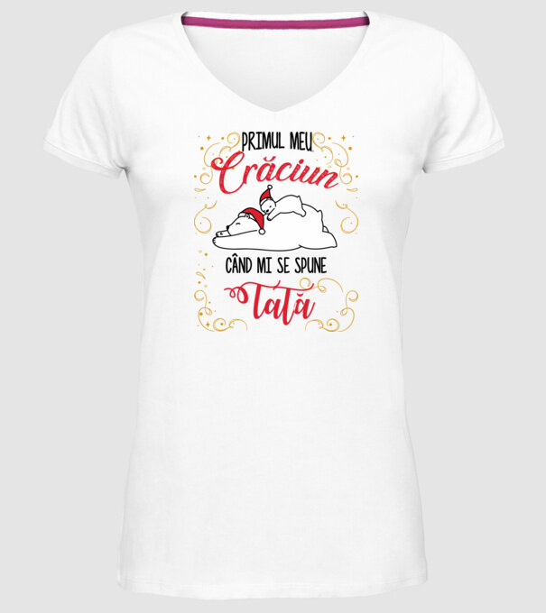 Primul meu Crăciun când mi se spune tată! model alb pe tricou