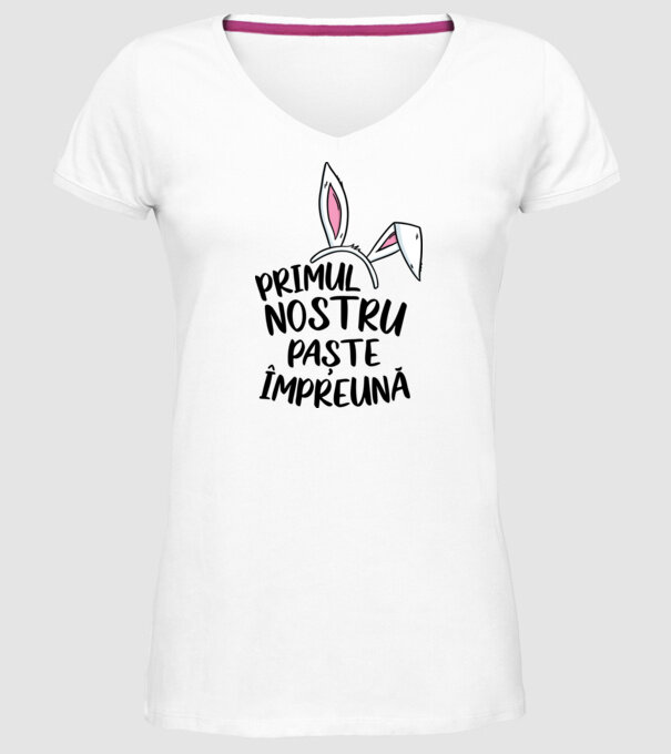 Primul nostru Paște împreună model alb pe tricou
