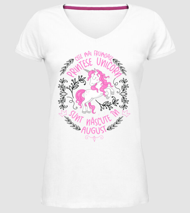 Cele mai frumoase prințese unicorn sunt născute în August model alb pe tricou