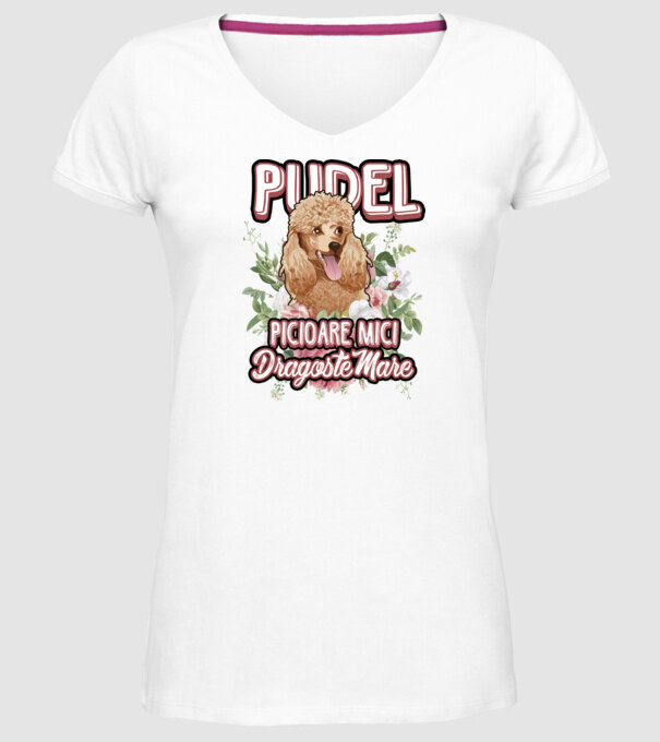 Pudel picioare mici dragoste mare model alb pe tricou