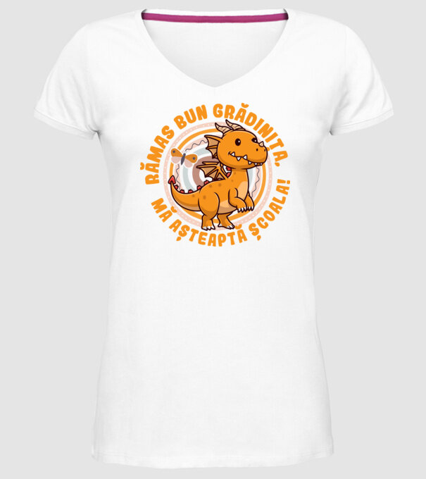Rămas bun grădiniță, mă așteaptă școala! model alb pe tricou