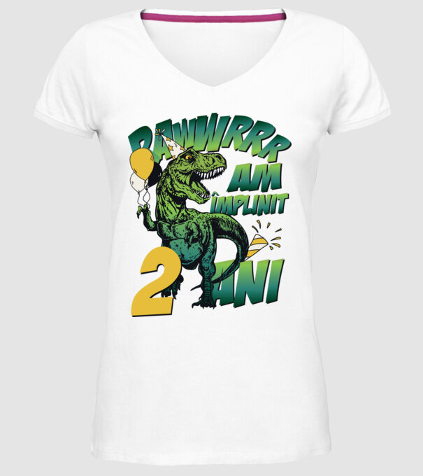Rawr Am împlinit 2 ani model alb pe tricou