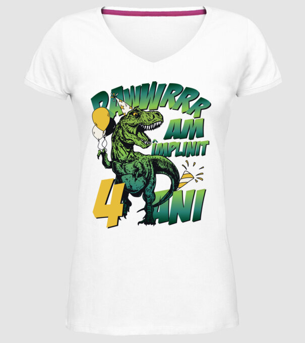 Rawr Am împlinit 4 ani model alb pe tricou