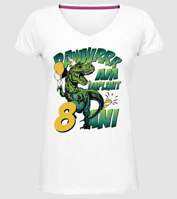 Rawr Am împlinit 8 ani model alb pe tricou
