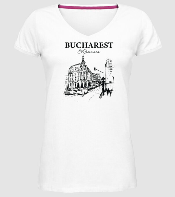 România Bucharest vintage model alb pe tricou