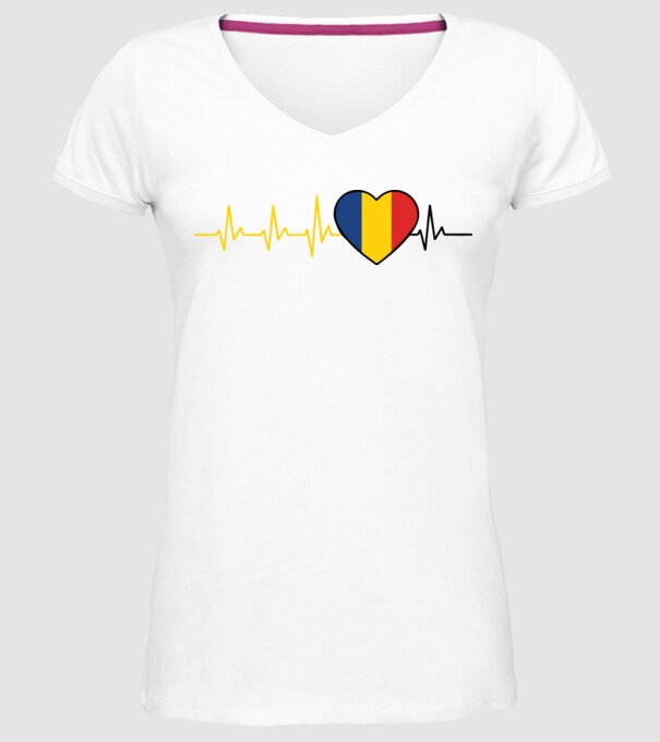 România heartbeat model alb pe tricou