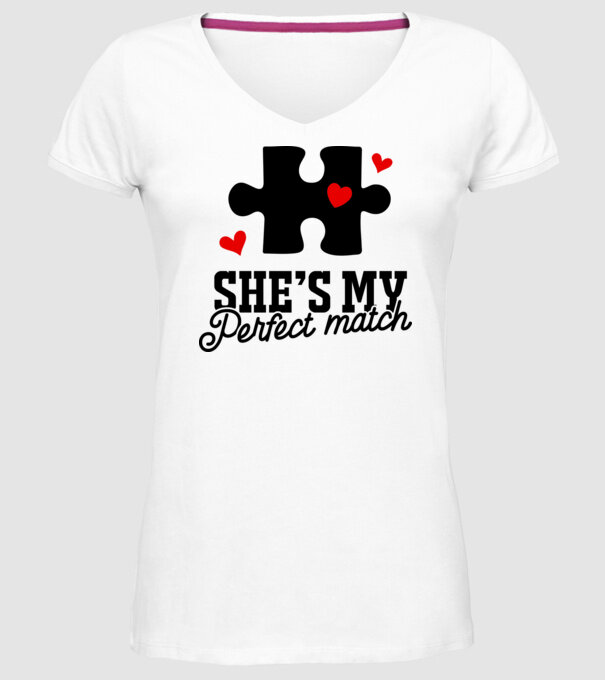 She is my perfect match model alb pe tricou