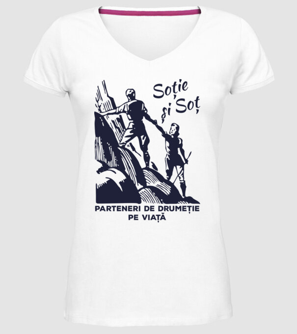 soție și soț - parteneri de drumeție pe viață model alb pe tricou