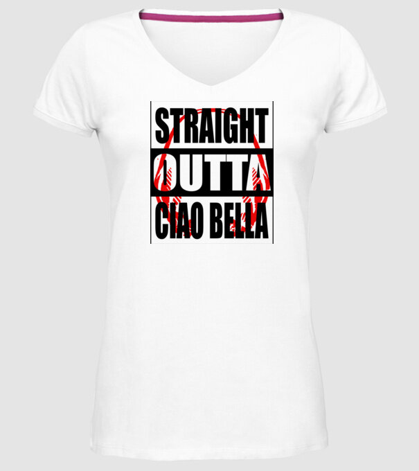straight outta bella ciao model alb pe tricou