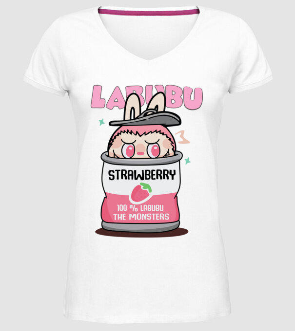 Strawberry Labubu model alb pe tricou