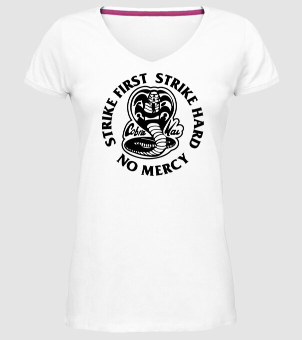 Strike first strike hard no mercy model alb pe tricou