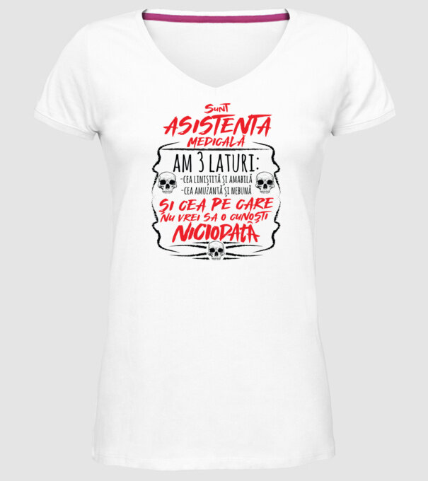 Sunt asistentă medicală am 3 laturi model alb pe tricou