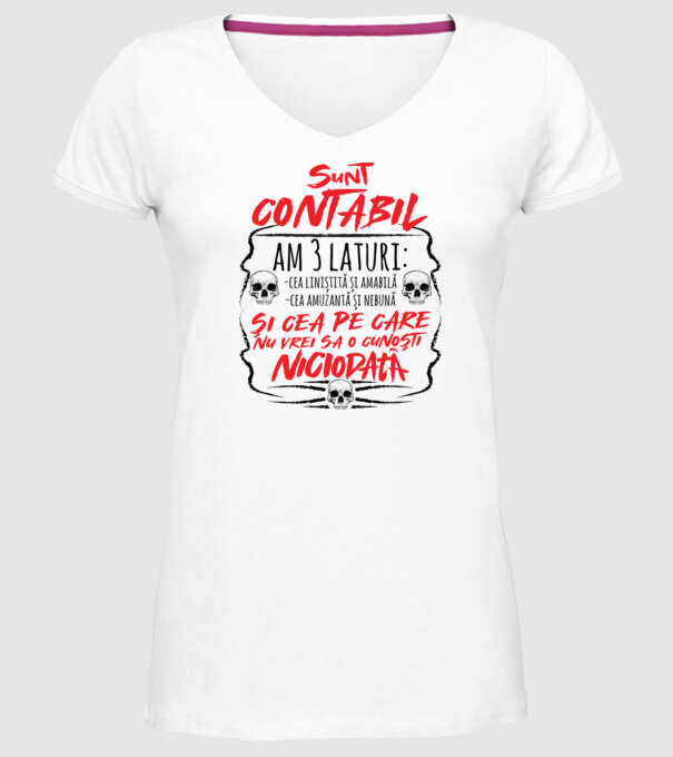 sunt contabil am 3 laturi model alb pe tricou