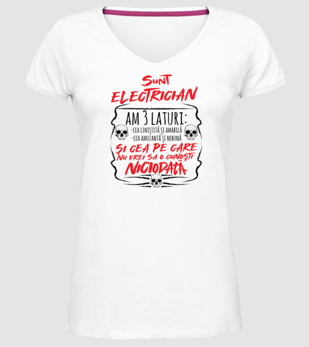 sunt electrician am 3 laturi model alb pe tricou