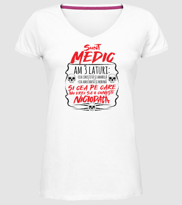 sunt medic am 3 laturi model alb pe tricou