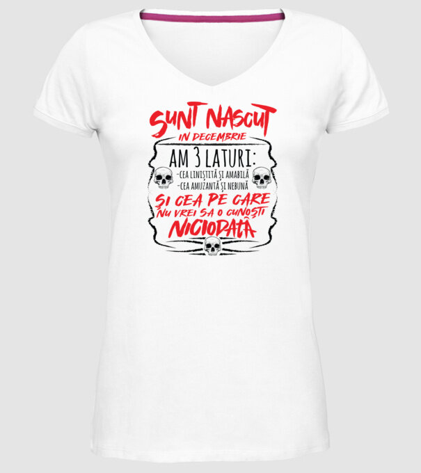 Sunt născut în decembrie am 3 laturi model alb pe tricou