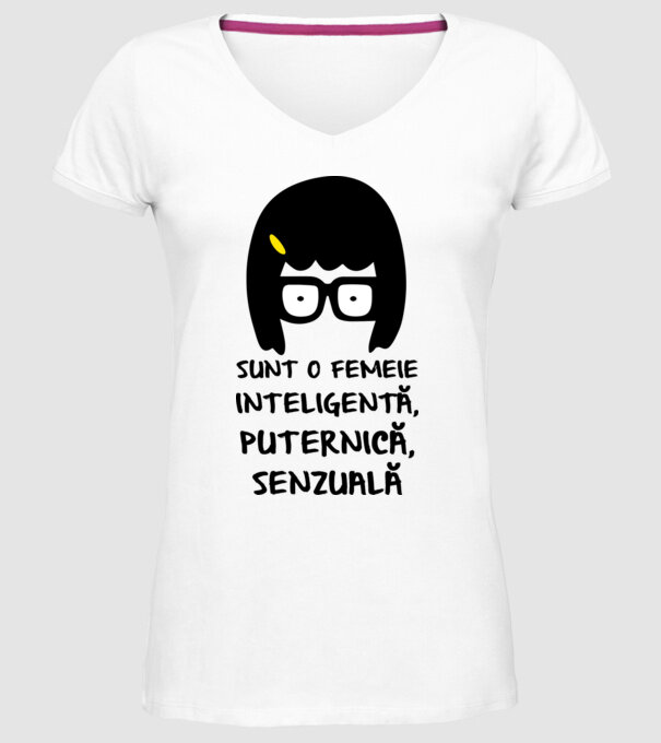 sunt o femeie inteligentă, puternică, senzuală model alb pe tricou