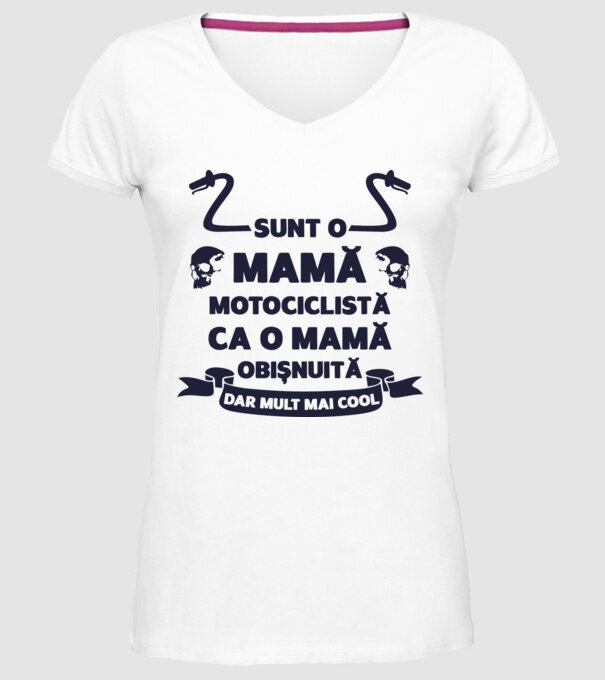 sunt o mamă motociclistă, ca o mamă obișnuită, dar mult mai cool model alb pe tricou