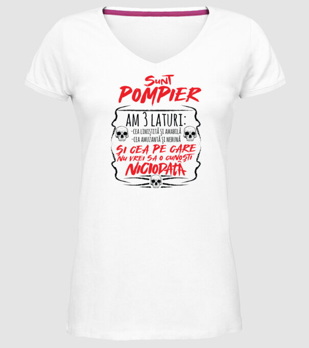 sunt pompier am 3 laturi model alb pe tricou