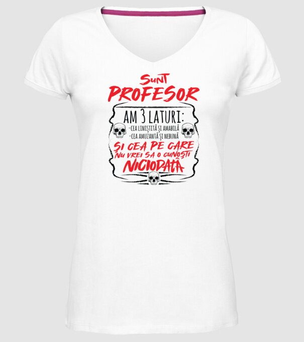 sunt profesor, am 3 laturi model alb pe tricou