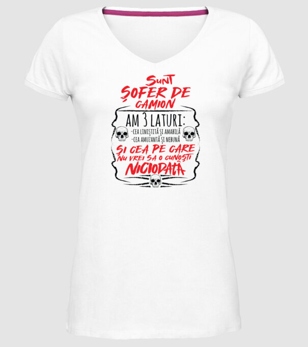 sunt șofer de camion am 3 laturi model alb pe tricou